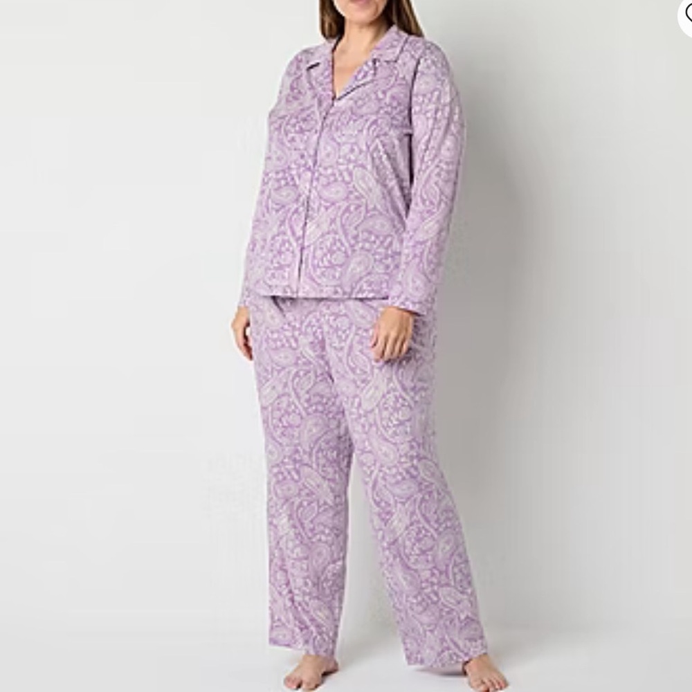 NWT Women's 1X Adonna Purple Paisley Fleece Minky Pajama Set Soft & Comfy!